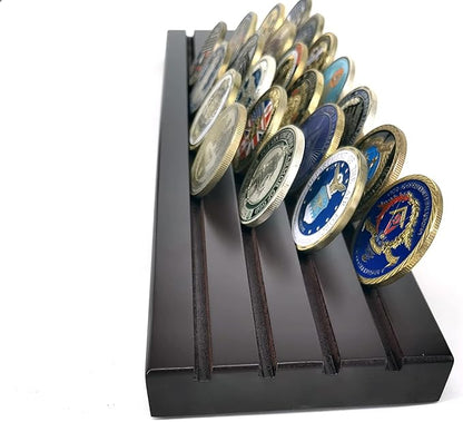 Aomcisi 4 Rows Coin Holder, Military Collectible Challenge Coin Display Holder Stand,Holds 32-36 Coins (Large)