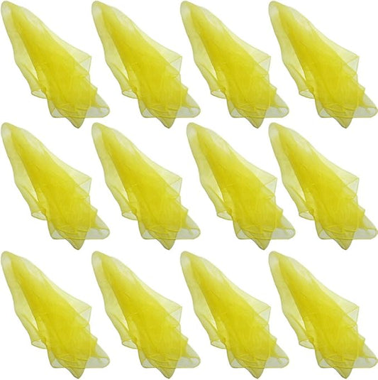 Hoerev Pack of 12 Approx. 24" x 24" Juggling Dancing Scarves Floaty Scarves,Single Colors, 12pcs Yellow