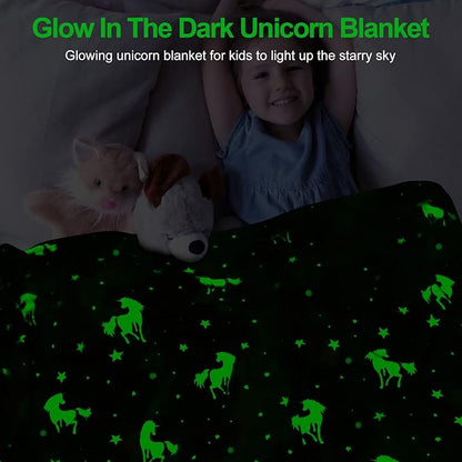 TEHALK Personalized Unicorn Blanket for Girls, Glow in The Dark, Fleece 60"x80"