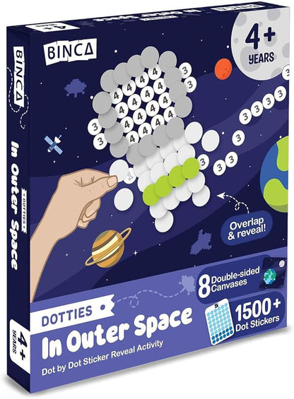 BINCA Dotties Dot Art Activity Kit - Space, 1500+ Stickers, Mess-Free Activities, DIY Dot Sticker Art for Toddlers, Kids Travel Activities, Craft Kits & Gifts for Boys & Girls Ages 4,5,6,7