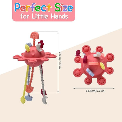 Silicone Baby Sensory Montessori Toys & Pull String Teething Toys for 6-12-18 Months, Toddler Birthday Gift Car Seat Airplane Travel Toy for 1 2 Year Old Boy Girl Infant 8 9 10 Months Old (Red)