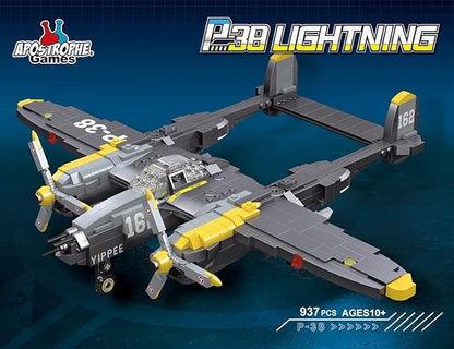 Apostrophe Games P-38 Lightning Aircraft Building Block Set - 937 Pieces - Air Force Fighter Plane Toy Set – for Kids and Adults – Compatible with All Building Bricks