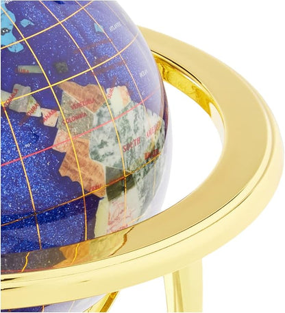 Unique Art 10-Inch Tall Table Top Blue Crystallite Ocean Gemstone World Globe with Gold Tripod Stand