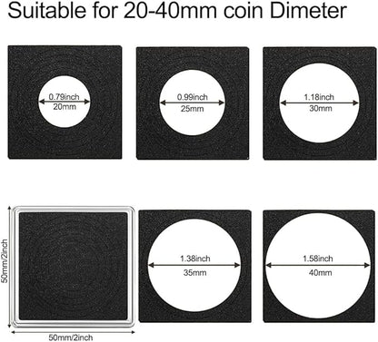 Coin Capsule Coin Snap Holder 2 x 2 Inch Half Dollar Coin Holder, Coin Cases for Collectors Coin Sleeves Collectors for Coin Collection Supplies (Black Foam Gasket, 20)
