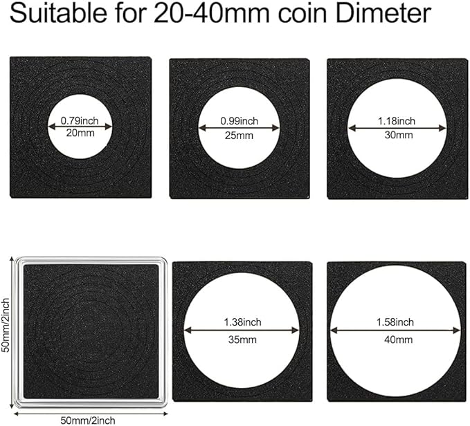 Coin Capsule Coin Snap Holder 2 x 2 Inch Half Dollar Coin Holder, Coin Cases for Collectors Coin Sleeves Collectors for Coin Collection Supplies (Black Foam Gasket, 40)