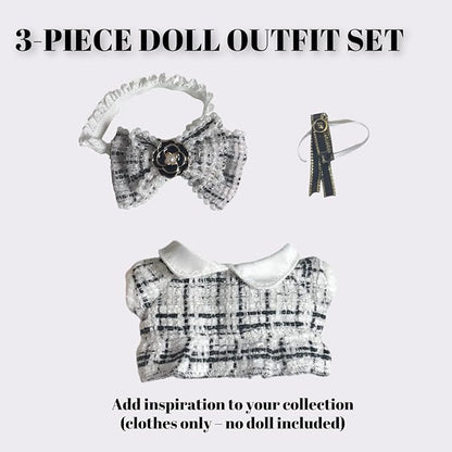 Clothes for 17cm Doll(Clothes Only)– 3-Piece Set Cute Elegant Outfit + Bow Headband + Collar Decoration for a Unique Dressed-Up Look– Fashion Handmade Accessories for Doll(White)