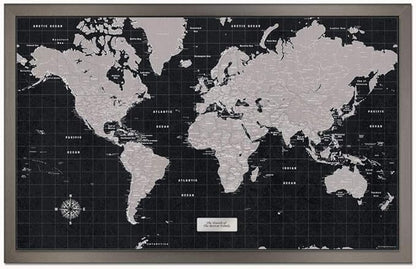 Map Your Travels Modern Slate World Travel Map | Includes Push Pins | Handmade in Minnesota | Gift Map For Travelers | 22"x33"