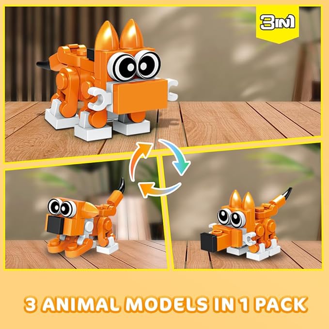 HOGOKIDS 60 Kinds Party Favors for Kids, 20 Pack 3-in-1 Animals Building Block Toy Sets for Goodie Bags Stocking Stuffer Classroom Prizes Birthday Christmas Easter Gifts for Boys Girls Ages 6-12+