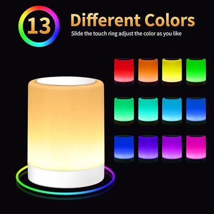 OORUN Touch Bedside Table Lamp,13 RGB Colors & 5 Brightness, USB Rechargeable Desk Lamp, Remote Control Dimmable Light with RGB Color Changing,Portable Lamp for Baby (White)