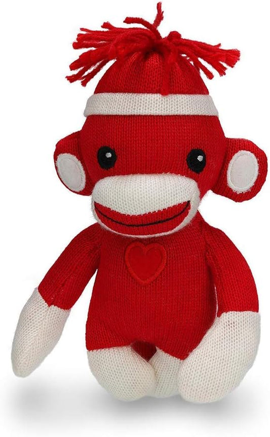 Plushland Adorable Sock Monkey, The Original Traditional Hand Knitted Stuffed Animal Toy Gift-for Kids, Babies, Teens, Girls and Boys Baby Doll Present Puppet 6 Inches (New Red)