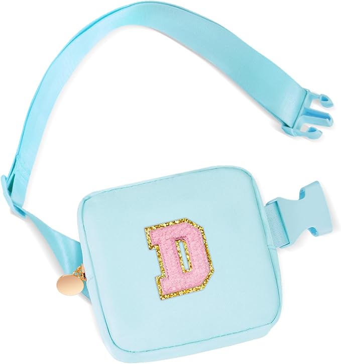 Mini Belt Bag Fanny Pack with Initials Letter Patch Small Crossbody Bags Cute Stuff Birthday Gifts for Teenager Girls Trendy Stuff for Teens - D,Blue