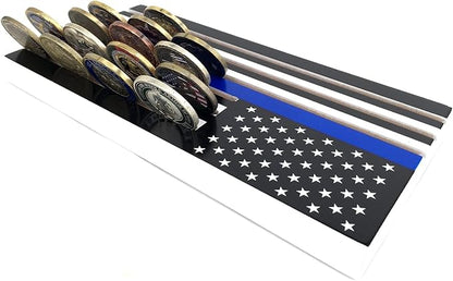 Glamtune 6 Row Coin Holder American Flag Display Stand Thin Blue Line Military Challenge Coin Case