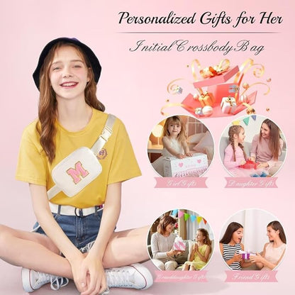 YOOLIFE Retirement Gifts for Women - Teacher Appreciation Gifts for Women Teacher Retirement Gifts for Women Teacher Bag Teacher Gifts from Students, Initial Crossbody Bag Belt Bag V, Beige