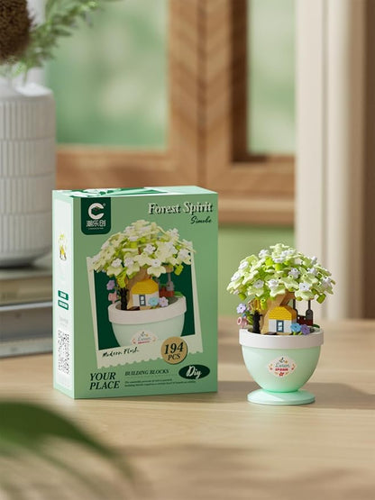 Jade Gardenia Mini Bonsai Tree Micro Building Set Building Toy Plant Cherry Tree Flower Collection Decor for Home Desk Greenery Decoration Building Blocks DIY Creative Gifts