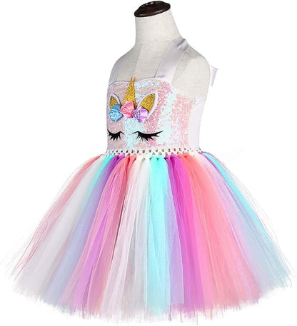 Tutu Dreams Handmade Sequin Unicorn Dress for Girls 1-10Y with Headband Birthday Dance Party Dresses