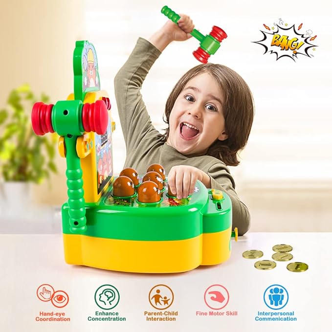 VATOS Hammer Game, Mini Electronic Arcade Game with 2 Hammers, Pounding Toys Toddler Toys for 3 4 5 6 7 8 Years Old Boys Girls, Developmental Toy Interactive Toy