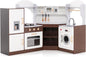 Costzon Corner Kids Kitchen Playset, Wooden Play Kitchen with Sounds & Lights, Washing Machine, Ice Maker, Microwave, Oven, Sink & Faucet, Pretend Toy Kitchen Set for Toddler, Gift for Boys Girls