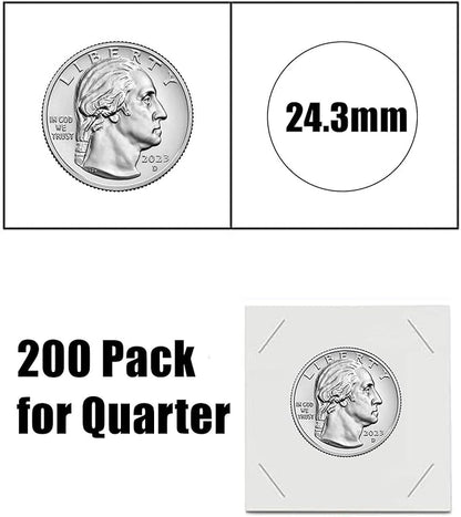 MUDOR 200 Pack Upgraded Premium Coin Flips for Quarter, Cardboard Coin Holder, Mylar Coin Flips 2x2, Paper Coin Holders