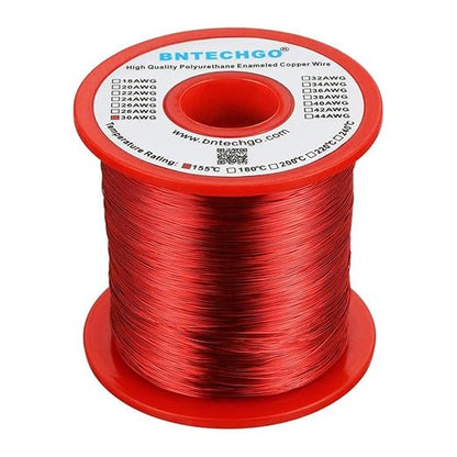 BNTECHGO 30 AWG Magnet Wire - Enameled Copper Wire - Enameled Magnet Winding Wire - 1.0 lb - 0.0098" Diameter 1 Spool Coil Red Temperature Rating 155℃ Widely Used for Transformers Inductors