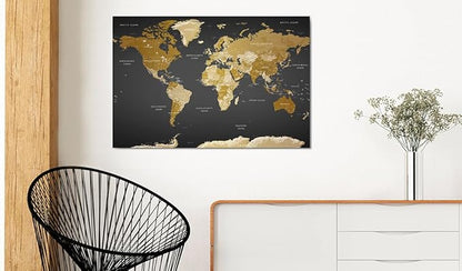 artgeist Pinboard World Map 35x24 in - Cork Board & Canvas Print Wall Art 1 pcs Memoboard with 50 Pins Noticeboard Message Board Image Picture Home Decor Travel Map Map of The World k-A-0104-p-c