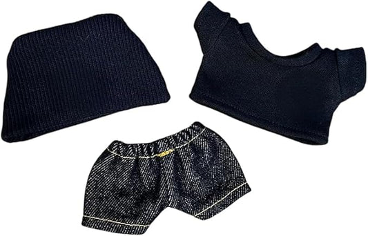 17cm/6.7in Clothes Set for Dolls - Cute Hat & Overalls Outfit, Soft Premium Fabric Dress Up Accessories Suit, Easy On/Off, NO Doll Included (Black Set)