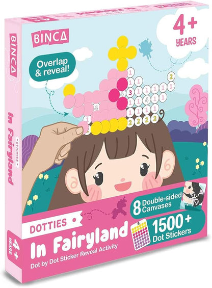 BINCA Dotties Dot Art Activity Kit, 1500+ Stickers, 8 Unicorns & Princesses Mess-Free Activities, DIY Dot Sticker Art for Toddlers, Kids Travel Activities, Craft Kits & Gifts for Girls Ages 4,5,6,7
