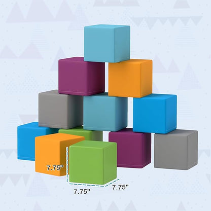 Soozier 12 Piece Soft Play Blocks Soft Foam Toy Building and Stacking Blocks Compliant Learning Toys for Toddler Baby Kids Preschool, Contemporary