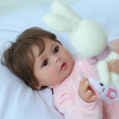 SCOM Realistic Reborn Baby Dolls - 18 Inch Real Life Doll Girl with Hair, Silicone Baby with Anatomically Correct, Newborn Lifelike Weighted Toddler with Full Body Vinyl for Ages 3+ Gift