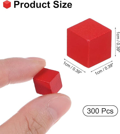uxcell 300Pcs Wood Blocks for Crafts, 1cm Unfinished Wood Cube Solid Wooden Blank Square Block for DIY Craft Projects Personalized Gifts, Red