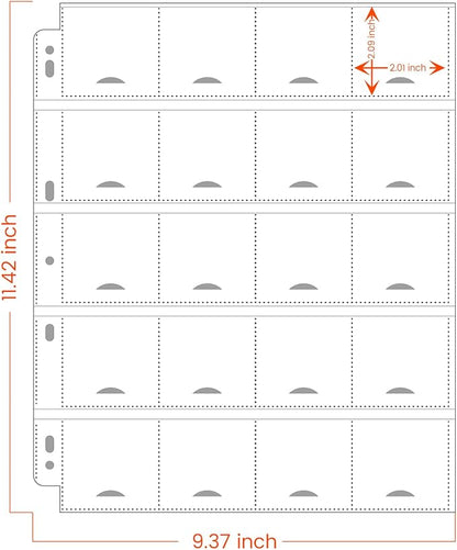 50-Sheets 20-Pocket Thumb-Cut Coin Pages - Coin Pocket Pages for 2 x 2 Inch Cardboard Coin Holders, Collecting Sleeves for Coin Flips, 1000 Pockets for Coin Binder, Coin Collection Storage Supplies