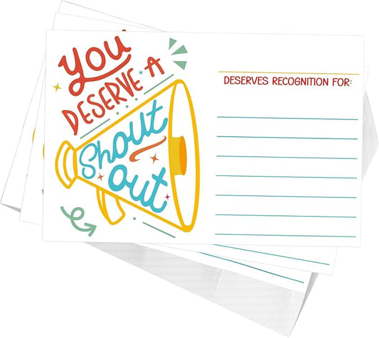50Pcs Shout Out Card, Appreciation Cards for Teachers Students Employees Office Staff, Kudos Cards Team Classroom Good Behavior Incentive, Motivational Card for School or Workplace (Speaker)