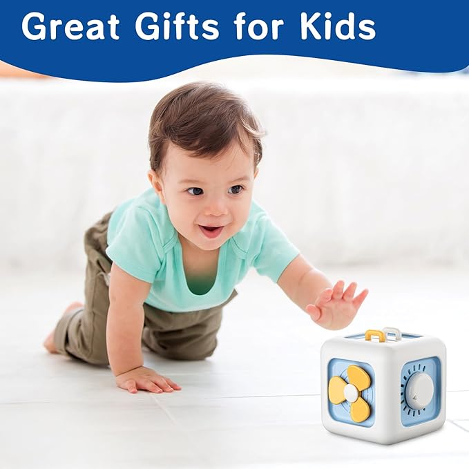Airplane Toys for Toddlers 1-3, Activity Cube Montessori for 6-12 Months, Sensory Toys Busy Board for 12-18 Months, Travel Cube for 1 Year Old Boys, Birthday Gifts for 1 Year Old Boys Girls, Blue