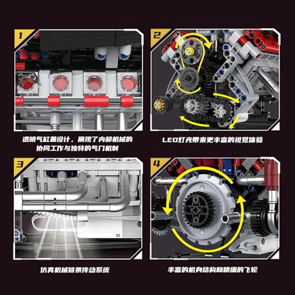 Le Mans Race Car Engine Building Blocks Kit,V8 Engine Model That Work Toy,with Motor & APP Control for 6+ Years Kids Adults (700 Pieces)