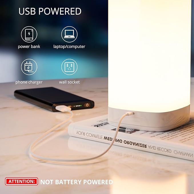 Semlos Led Table Lamp for Bedroom, Reading Night Light with 3 Color and 10 Dimmable Brightness, Bedside Lamp Touch with Remote Control, Desk Lamp for Nightstand, Beds and Office