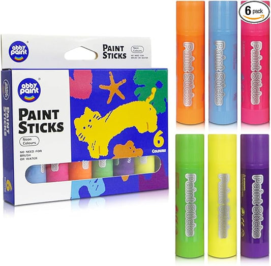 6 Neon Colors Tempera Paint Sticks, Mess Free, Quick Drying, Washable Paint for Kids, Non Toxic for Toddlers