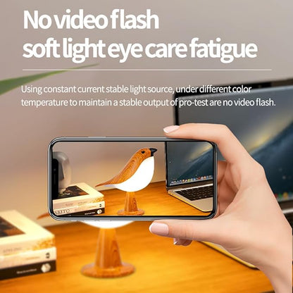 Bird Table Lamp with Remote & Touch Control | 3 Color Temperature & 3-Level Brightness Adjustable Night Light | Rechargeable Cordless Bedside Lamp for Bedroom Office Dorm | Timer & Bird Lover Gifts
