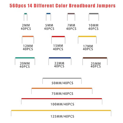 560 Jumper Wires Kit 14 Lengths Assorted Preformed Breadboard Jumper Wire, for Prototyping Solder Circuits, with Free Box