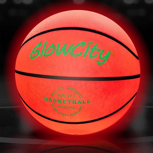 GlowCity Glow in The Dark Basketball for Teen Boy - Glowing Red Basket Ball, Light Up LED Toy for Night Ball Games - Sports Stuff & Gadgets for Kids Age 8 Years Old and Up. Great Gift for Boys & Girls