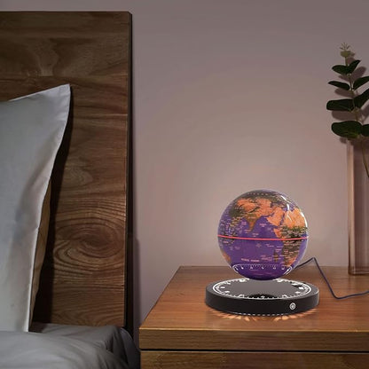 6" Magnetic Levitating Globe, 360°Rotating Geographic Globes Levitating Globes with LED Light Floating Magnetic Levitation Floating Globe for Desk Home Office Classroom Decor(Blue+Black/Style A)