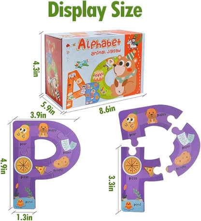 Wooden Jumbo Alphabet ABC Letter Toddler Puzzles Color Shape Animals Recognition Montessori STEM Jigsaw Preschool Learning Educational Toy for Kids 3 4 5 Years Old Boys Girls