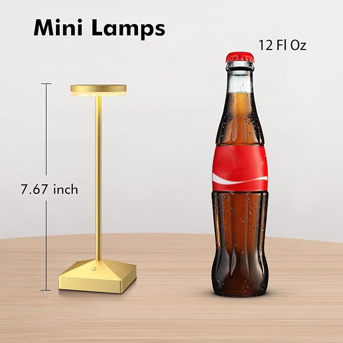 3 Pack 7.67in Gold Small Cordless Table Lamps Rechargeable, Battery Operated Mini Lamp, Small Lamp Touch Portable Table Lights, LED Night Light for Bedside/Dining/Bar/Outdoor (Gold-C)