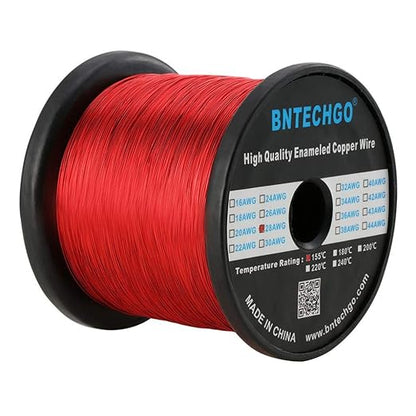 BNTECHGO 28 AWG Magnet Wire - Enameled Copper Wire - Enameled Magnet Winding Wire - 3.0 lb - 0.0122" Diameter 1 Spool Coil Red Temperature Rating 155℃ Widely Used for Transformers Inductors