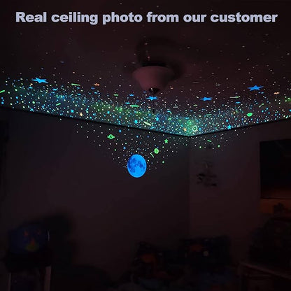 Glow in The Dark Stars Decals Decor for Ceiling 633 Pcs Realistic 3D Stickers Starry Sky Shining Decoration Perfect for Kids Bedroom Bedding Room Gifts