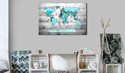 artgeist Pinboard World Map 35x24 in - Cork Board & Canvas Print Wall Art 1 pcs Memoboard with 50 Pins Noticeboard Message Board Image Picture Home Decor Travel Map k-B-0009-p-d
