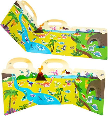 Magnetic Reusable Sticker Book for Toddler, Dinosaur Activity Magnet Book for 3 4 5 Years Boys Girls Road Trip Airplane Train Travel Essentials Toy for Kids Birthday Gifts Educational Learning Toys