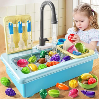 Play Sink with Running Water, Play Kitchen Toys Sink for Kids 3 4 5 6 7 Years Old, Electrical Dishwasher, Color Changing Kitchen Accessories, Dishes Games, Gifts for Toddlers 3-5