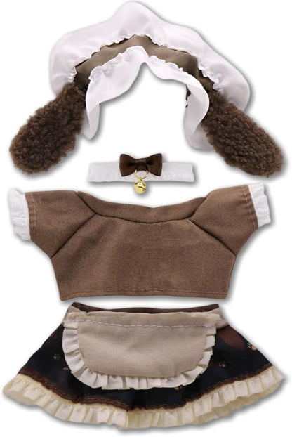 Doll Clothes for 17cm Figures, Cute Brown Maid Dress with Bunny Ear Hairband,Chocolate-Tone