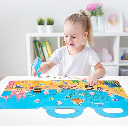 Magnetic Portable Playboard Ocean Animal Reusable Sticker Book for Toddler, Refrigerator Magnet Educational Learning Toys Travel Stickers Activity Books for Kids Girls Boys Age 3+ Birthday Gifts