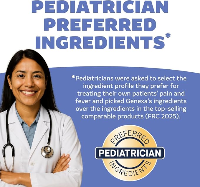 Genexa Children's Clean Acetaminophen | Pediatrician Preferred Ingredients | Pain & Fever Reducer for Kids | Dye Free, 0% Artificial Additives | Ages 2-11, Delicious Organic Cherry Liquid, 4 fl oz