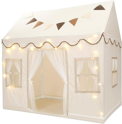 Kids Play Tent, Toddlers Large Playhouse with Star String, Flag, Machine Washable, Indoor and Outdoor Play Tent for Kids, Girls & Boy Aged 3+, 50" x 34" x 51", Cream
